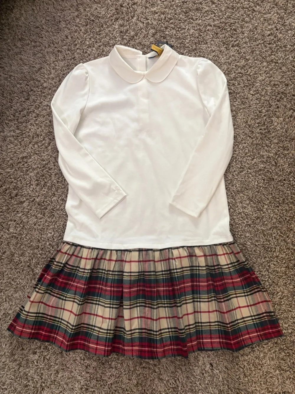 Ralph Lauren White Top with Red and Green Plaid Skirt Dress